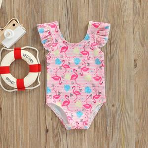 Kids Clothing Club Baby Toddler Girls One-Piece Swimsuit Cartoon Printed Ruffle Neck Backless Summer Beach Wear Swimsuit