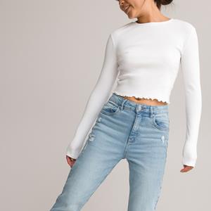 LA REDOUTE COLLECTIONS Cropped T-shirt met lange mouwen in ribtricot