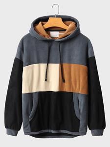 ChArmkpR Mens Color Block Patchwork Fleece Loose Drawstring Hoodies