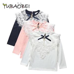 YUBAOBEI School meisjes blouses lente herfst lange mouw meisjes kant blouses strik kralen kinderen baby blouse shirt voor kinderen kleding blusas tops
