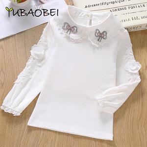 YUBAOBEI Spring Autumn Baby Toddler Children Clothing Princess Girls White Blouse Long Puff Sleeve Girl Cotton Shirt Kids Tops