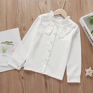 YUBAOBEI white Girls Blouses Shirt Spring Cotton Long Sleeve Solid White Tops Kids Lapel For SchooL Clothes Children Tops