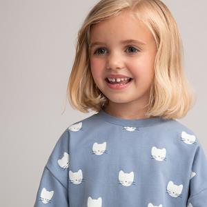 LA REDOUTE COLLECTIONS Sweater met ronde hals, in molton, met kattenkop motiefjes