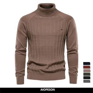 AIOPESON Men Fashion AIOPESON effen kleur gebreide coltrui mannelijke trui katoen hoge kwaliteit warme heren pullover winter casual truien nieuw 2022