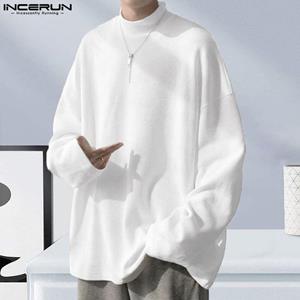 INCERUN Autumn Winter Men's Turtle Neck Loose Knitted Sweater Tops