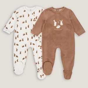 LA REDOUTE COLLECTIONS Set van 2 pyjama's, 1-delig, in fluweel, konijnenprint