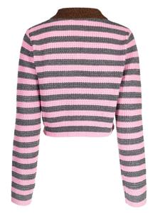 Tout a coup contrasting-collar striped cardigan - Roze