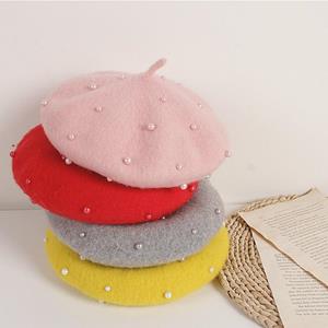 Max-apink Fashion Cute Princess Kids Girls Caps Berets Lovely Pearl Beanies Hats Spring Autumn Winter Girls Hats