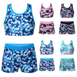 Manyakai Kids Girls Two Pieces Swimsuit Sleeveless Tanks Crop Top With Shorts Bottoms Set Dance Sports Gymnastics Outfits