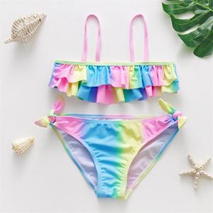 SWIMIFY 3-12 jaar meisjes ruche franje bikini badpak set NIEUW 2022 TWEEDELIGE zomer strandkleding voor kleine kindmeisjes regenboogzwemkleding
