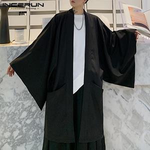 INCERUN Lente Mannen Japanse Kimono Vest Lange Shirts Mannelijke Kleding