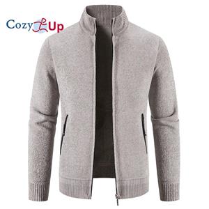 Cozy Up New Sweater Men Fleece Warm Knit Solid Color Stand Collar Zipper Slim Fit Cardigan