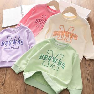 CarrieWardrobe Girls Letter Hoodie Spring and Autumn 2023 Children's Cotton Casual T-shirt