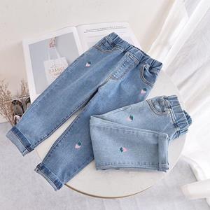 YUBAOBEI Meisjes Borduren Jeans Lente Baby Meisje Casual Slim Jeans Herfst Kids Blauw Lange Broek Broek Kinderkleding