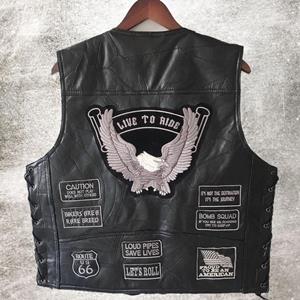 Bergamot S - 4XL Genuine Sheep Leather Punk Vest Concealed Carry Biker Vest with Patches Motorcycle Jackets Men Casual Waistcoat Sleeveless Shirt
