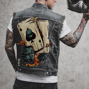 Damaiya11 Mens Motorcycle Vest Skull Print Hip Hop Punk Rock Biker Denim Vest Waistcoat Hole Ripped Cotton Sleevless Jean Jacket Coat