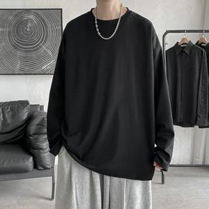 Trending Online Long Sleeve Casual Solid Color Cotton T Shirt For Men 2022 Spring Autumn O-neck Basic Men's T-shirt