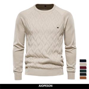 AIOPESON Men Fashion AIOPESON Argyle Heren Basic Pullover Solid Color O-hals Gebreide Mannelijke Trui Winter Mode Nieuwe Knitwear voor Mannen