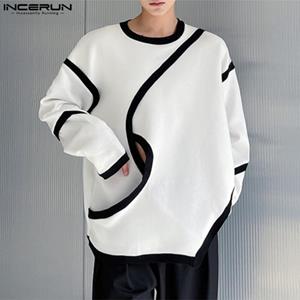 INCERUN Autumn Spring Hit Color Men Splicing Tops