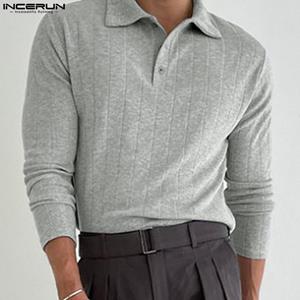 INCERUN Spring Autumn Men's Long Sleeve Solid Color Knitted Collared Tops