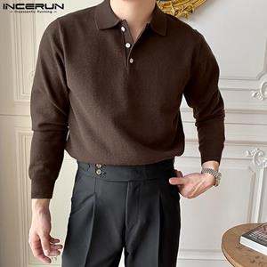 INCERUN Spring Autumn Men Solid Color Polo Tops