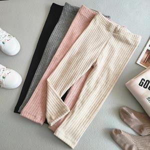QEENRAAN Kids Faux Cashmere Pants Spring Autumn Girls Cotton Threaded Leggings For Girl Stretch Tight Pants Solid Color Stripe Trousers