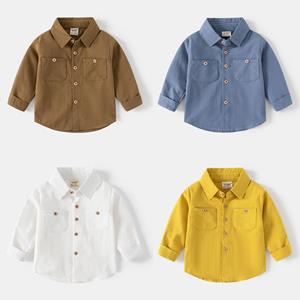 HoneyCherry Boy Baby shirt Lapel Long-sleeved Cotton Shirt Comfortable Casual Handsome Trend Lapel Shirt kids clothes