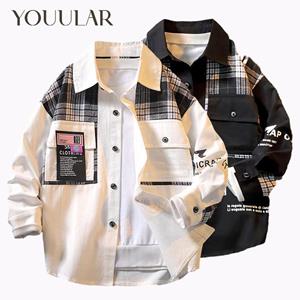 YOUULAR New Spring and Autumn Boys' Long-sleeved Coat Plaid Shirt kids colthes