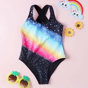 Kidsyuan Print Girls Crisscross Summer Conjoined Swimsuit Floral Printing Rainbow Cute Girls Swimwear Swimsuit for Girl