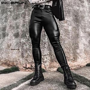 INCERUN Autumn Men's Fashion Imitation Leather Slim Long Pants Solid Color Skinny Stretch Leggings Casual Maxi Trousers S-5XL