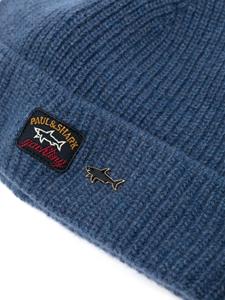 Paul & Shark logo-patch ribbed beanie - Blauw