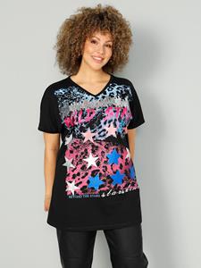 Longshirt met opschrift en pailletten MIAMODA Zwart/Multicolor