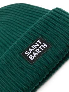 MC2 Saint Barth Kids logo-patch ribbed-knit beanie - Groen