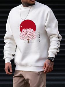 ChArmkpR Mens Japanese Cherry Blossoms Print Crew Neck Pullover Sweatshirts