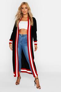 Boohoo Plus Gestreepte Lange Cardigan, Zwart