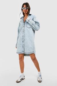 Boohoo Tall Oversized Spijkerblouse Jurk, Mid Wash