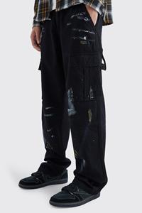 Boohoo Relaxed Fit All Over Paint Splatter Trouser, Black