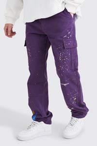 Boohoo Tall Straight Leg Cargo All Over Paint Splatter Trouser, Purple