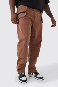Boohoo Plus Slim Fit Strap Detail Cargo Trouser, Chocolate