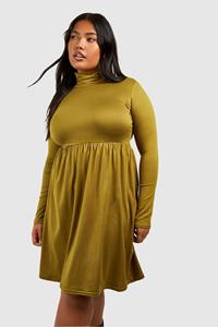 Boohoo Plus Super Zachte Skater Jurk Met Col, Khaki