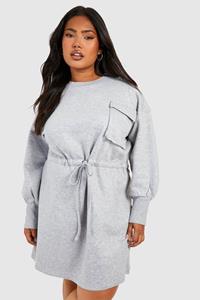Boohoo Plus Sweatshirt Jurk Met Zak Detail, Grey Marl
