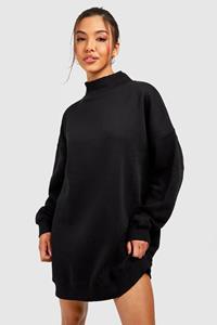 Boohoo Oversized Sweatshirt Jurk Met Hoge Hals, Black