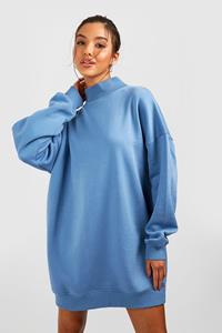 Boohoo Oversized Sweatshirt Jurk Met Hoge Hals, Denim-Blue