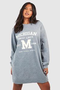 Boohoo Plus Michigan Sweatshirt Jurk, Ash Grey