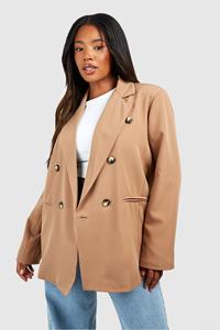 Boohoo Plus Woven Double Breasted Oversized Blazer, Camel