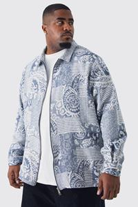 Boohoo Monochroom Bandana Print Overhemd Met Rits En Patches, Pale Blue