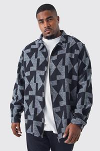 Boohoo Geborsteld Geometrisch Overhemd Met Rits, Grey