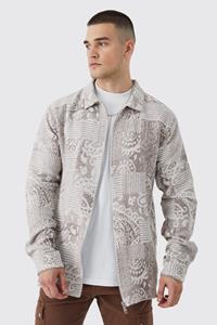 Boohoo Tall Monochroom Bandana Overhemd Met Rits En Patches, Stone