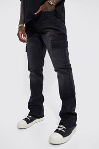 Boohoo Onbewerkte Flared Slim Fit Cargo Jeans, Washed Black