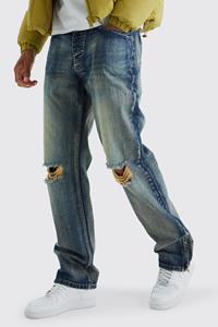 Boohoo Tall Onbewerkte Baggy Jeans Met Zoom Rits, Antique Wash